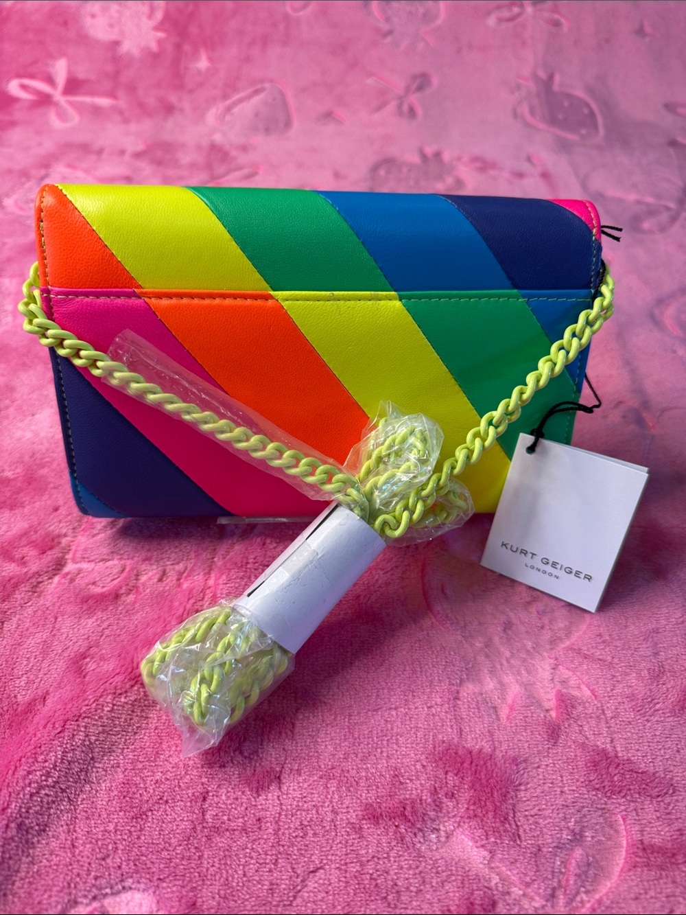 Kurt Geiger Brixton Chain Wallet Multicolor Diagonal Leather | New - Picture 2 of 8